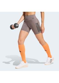Shorts adidas Performance "OPTIME WORKOUT 3-STREIFEN KURZE LEGGINGS", Damen, Gr. M, L&auml;nge 7, charcoal, innenbeinl&auml;nge ca. 18 cm, Obermaterial: 73% Polyester, 27% Elasthan, Hosen Shorts