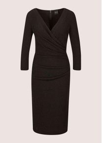 Madeleine Mode Etuikleid MADELEINE "Etuikleid Stretchkleid in Wickeloptik", Damen, Gr. 46, N-Gr, schwarz, Obermaterial: 74% Polyester PES. 20% metallisierte Fasern MTF. 6% Elasthan EL., Modern, figurbetont, Kleider Etuikleid, Wickeloptik