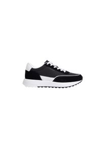 Sneaker Calvin Klein "CITY RUNNER LACEUP NY MIX", Herren, Gr. 44, schwarz, wei&szlig;, Leder, Textil, Veloursleder, kontrastfarbene Details, unifarben mit Farbeins&auml;tzen, Basic, Schuhe Sneaker, Chunky Sneaker, Freizeitschuh, Schn&uuml;rer mit CK-Logo