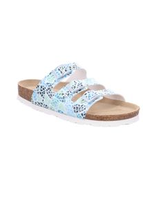 Pantolette Rohde "Alba", Damen, Gr. 40, hellblau kombiniert, Nubuklederimitat, mehrfarbig, Schuhe Pantolette, Sommerschuh, Schlappen, Hausschuh mit buntem Druck, G-Weite = weit