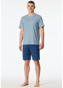 Shorty Schiesser "Casual Nightwear", Damen, Gr. 58, 838, blau, Single Jersey, Obermaterial: 100% Baumwolle, bequem kurz, Rundhals, Homewear-Sets Shorty, mit gestreiftem Oberteil, Rundhalsausschnitt und kurzen &Auml;rmeln