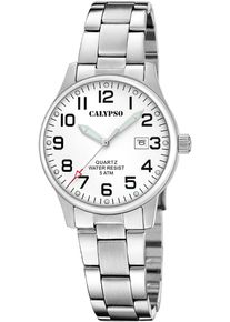 Quarzuhr Calypso Watches "Basic", silber (silberfarben, wei&szlig;), Armbanduhren, Damen, Quarzuhr, Armbanduhr, Damenuhr, Edelstahlarmband, analog, Tag