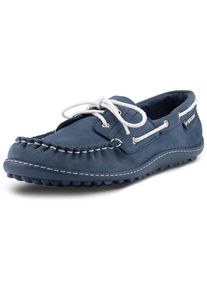 Barfu&szlig;schuh Leguano "MORECASSIN", Damen, Gr. 38, blau, Nubukleder, Schuhe Barfu&szlig;schuh, Schn&uuml;rschuh, Halbschuh, Mokassin mit modischen Durchz&uuml;gen