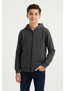 Kapuzensweatjacke name it "NKMVIMO LS SWEAT CARD BRU NOOS", Jungen, Gr. 122/128, grau (dunkelgrau melange), Sweatware, Obermaterial: 60% Baumwolle, 40% Polyester, unifarben, taillenbedeckt, Rundhals, Rippb&uuml;ndchen, Sweatjacken Kapuzensweatjacke