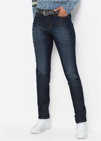 Mom-Jeans bonprix, Damen, Gr. 50, K-Gr, blau (dunkelblau used (l&auml;nge: kurz)), Denim/Jeans, Obermaterial: 82% Baumwolle, 17% Polyester, 1% Elasthan, unifarben, regular fit lang, Jeans Mom-Jeans, Regular Fit, mit Eingrifftaschen, Ges&auml;&szlig;taschen und Coinpocket