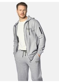 Kapuzensweatjacke Jan Vanderstorm "Sweatjacke ODGRIM", Herren, Gr. XXL, silber (silbergrau melange), Obermaterial: 60% Baumwolle CO. 40% Polyester COOLMAX PES(Coolmax)., Sweatjacken Kapuzensweatjacke