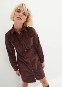 Hemdblusenkleid bonprix, Damen, Gr. 50, N-Gr, braun (terrabraun), Cord, Obermaterial: 98% Baumwolle, 2% Elasthan, unifarben, bequem kniefrei, Manschette, Kleider Hemdblusenkleid, f&uuml;r Alltag, aus Baumwolle und Elasthan, mit Knopfleiste