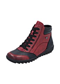 Schn&uuml;rboots Remonte, Damen, Gr. 39, schwarz (dunkelrot, schwarz), Leder, Lederimitat, kontrastfarbene Details, Schuhe Schn&uuml;rboots, Winterboots, Stiefelette, Boots mit wasserabweisender TEX-Membran