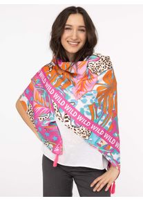 Modetuch Zwillingsherz "Viereck "Wild Dschungel", Damen, bunt, Obermaterial: 100% Viskose, Modet&uuml;cher Modetuch, mit Leoparden und Tasseln