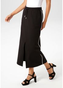 Maxirock Aniston CASUAL, Damen, Gr. 44, schwarz-wei&szlig; (schwarz, wei&szlig;), angeraute Sweatware, Obermaterial: 100% Baumwolle, unifarben mit Farbeinsatz, figurumspielend kn&ouml;chelfrei, R&ouml;cke Maxirock, mit kontrastfarbigen Piping an den Seitenn&auml;hten