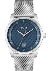 Quarzuhr BOSS "PRINCIPLE", silber (silberfarben, blau), Armbanduhren, Herren, Quarzuhr, Herrenuhr, Armbanduhr, Datum, Edelstahlarmband