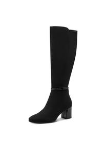 Stiefel Tamaris, Damen, Gr. 37, Normalschaft, schwarz, Textil, Veloursleder, unifarben, Schuhe Stiefel, Blockabsatz, Langschaftstiefel in veganer Verarbeitung