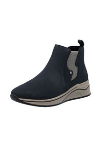 Chelseaboots Rieker, Damen, Gr. 42, blau (nachtblau), Elastischer Einsatz, Nubuklederimitat, Schuhe Chelseaboots, Boots, Stiefelette, High Top Sneaker, Keilboots mit Stretcheinsatz