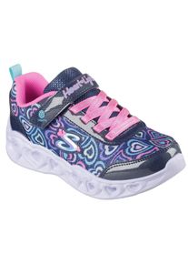 Sneaker Skechers "HEART LIGHTS", M&auml;dchen, Gr. 33, bunt (navy, multi), Synthetik, Textil, Glitzer, kontrastfarbene Details, Schuhe Sneaker, Blinkschuh mit Herz-Laufsohle, Gr&ouml;&szlig;enschablone zum Download