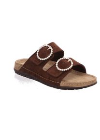 Pantolette Rohde "RODIGO-D", Damen, Gr. 42, mokka, Veloursleder, unifarben, Schuhe Pantolette, Sommerschuh, Hausschuh, Urlaubsschuh mit verstellbaren Schnallen