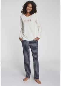 Pyjama Vivance Dreams, Damen, Gr. 48/50, wei&szlig;, dunkelblau, gestreift, Single Jersey, Obermaterial: 50% Baumwolle, 50% Viskose, Basic lang, Rundhals, Homewear-Sets Pyjama, mit sch&ouml;nem Frontprint