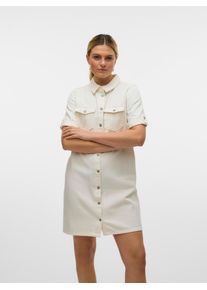 V&eacute;ro Moda Jeanskleid VERO MODA "VMJENNIE SS SHORT DENIM DRESS NOOS", Damen, Gr. S, N-Gr, wei&szlig; (cloud dancer), Denim/Jeans, Obermaterial: 90% Baumwolle, 10% Viskose, unifarben, Kleider Jeanskleid