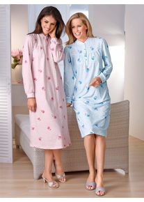 Nachthemd Ascafa "Langarm-Nachthemden", Damen, Gr. 52/54, Lang, bunt (ros&eacute;, bleu), 100% Baumwolle, gebl&uuml;mt, gemustert, Kleider Nachthemd