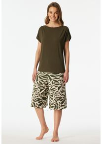 Pyjama Schiesser "Selected Premium", Damen, Gr. 48, 707, gr&uuml;n, Single Jersey, Obermaterial: 95% Modal, 5% Elasthan, bequem 3/4-L&auml;nge, U-Boot-Ausschnitt, Homewear-Sets Pyjama, U-Boot-Ausschnitt, 3/4-lange Hose im Culotte-Schnitt