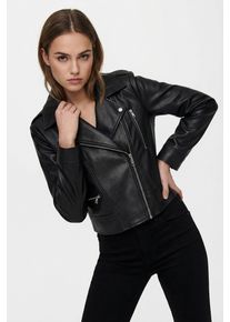 Lederimitatjacke Only "ONLCARMEN FAUX LEATHER BIKER CC OTW", Damen, Gr. L, schwarz, Web, Obermaterial: 100% Polyester, unifarben, figurbetont kurz, V-Ausschnitt, Jacken Lederimitatjacke, mit asymmetrischem Rei&szlig;verschluss