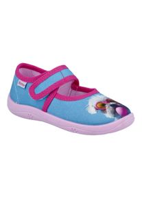 Hausschuh Richter "Mia", M&auml;dchen, Gr. 31, t&uuml;rkis, rosa mit hundemotiv, Baumwolle, Schuhe Hausschuh, Kindergartenschuh, Klettschuh mit WMS, Gr&ouml;&szlig;eschablone zum Download