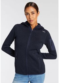 Strickfleecejacke CMP "KNITTED MELANGE HOODY WOMAN HOODY JACKET", Damen, Gr. 48, blau (b. blau), Strick, Obermaterial: 100% Polyester, hoch geschlossener Ausschnitt, eingefasste Kante, Jacken Strickfleecejacke, &Uuml;nbergangsjacke f&uuml;r Outdoor-Aktivit&auml;ten, mit Kapuze, atmungsaktiv