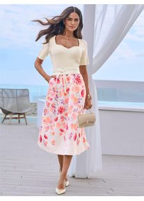 Kurzarmpullover Heine "Pullover", Damen, Gr. 36, champagner, 50% Viskose, 28% Polyester, 22% Polyamid, unifarben, Pullover Kurzarmpullover