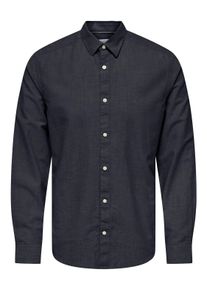 Only & Sons Langarmhemd ONLY & SONS "ONSCANTLEY LIFE LS SOLID LINEN SHIR OTL", Damen, Gr. L, N-Gr, schwarz navy, Web, Obermaterial: 95% Baumwolle, 5% Leinen, unifarben, slim fit normal, Hemden Langarmhemd