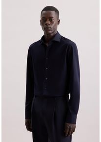 Businesshemd Seidensticker "Schwarze Rose", Herren, Gr. XL (44), normale &Auml;rmell&auml;ngen, blau (dunkelblau), 91% Baumwolle, 9% Elasthan, unifarben, tailored fit, 2-Knopf-Manschette, Hemden Businesshemd, Shaped 1/1 Kentkragen Uni