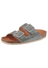 Pantolette VERBENAS "Randell Velour", Damen, Gr. 36, grau (hellgrau), Veloursleder, Schuhe Pantolette, Sommerschuh, Flat, Hausschuh mit Softfu&szlig;bett