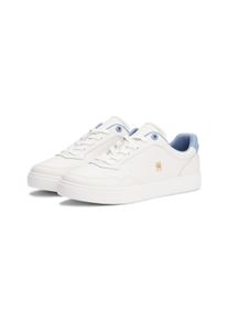 Plateausneaker Tommy Hilfiger "ESSENTIAL ELEVATED COURT SNEAKER", Damen, Gr. 41, blau (ecru, hellblau), Nappaleder, Schuhe Plateausneaker, Freizeitschuh, Halbschuh, Schn&uuml;rer mit Ziern&auml;hten und Kontrastbesatz