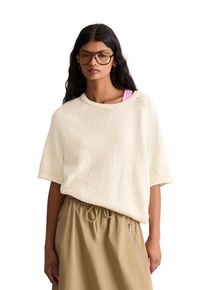 Marc O'Polo Kurzarmpullover MARC O'POLO DENIM, Damen, Gr. L, creamy wei&szlig;, Strick, Obermaterial: 100% Baumwolle, regular fit normal, Rundhals, B&uuml;ndchen, Pullover Kurzarmpullover, regular aus Cotton Slub Garn