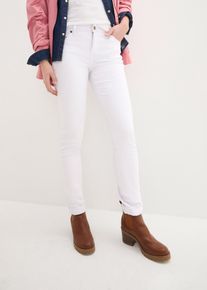 Straight-Jeans bonprix "Straight Jeans Mid Waist, Stretch", Damen, Gr. 38, N-Gr, wei&szlig; (l&auml;nge: regul&auml;r), Denim/Jeans, Obermaterial: 97% Baumwolle, 3% Elasthan, regular fit kn&ouml;chelfrei, Jeans Straight-Jeans, Regular Fit, mit Aufschlag, im Five-Pocket-Style