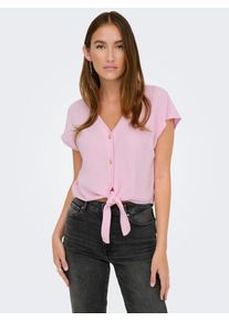 Kurzarmbluse Only "ONLSIESTA SS KNOT LIN BL SHIRT PNT NOOS", Damen, Gr. L, pirouette, Web, Obermaterial: 80% Viskose, 20% Leinen, unifarben, regular fit kurz, V-Ausschnitt, Blusen Kurzarmbluse, Viskosemischung, regular fit