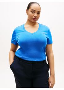 V-Shirt Tommy Hilfiger Curve "CRV SLIM CODY V-NK SS", Damen, Gr. 54, blau orbit, Single Jersey, Obermaterial: 100% Baumwolle, unifarben, slim fit normal, V-Ausschnitt, abgesteppte Kante, Shirts V-Shirt, in gro&szlig;en Gr&ouml;&szlig;en, Baumwoll-Qualit&auml;t