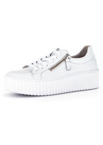 Plateausneaker Gabor, Damen, Gr. 44, wei&szlig;, Nappaleder, unifarben, Schuhe Plateausneaker, Freizeitschuh, Halbschuh, Schn&uuml;rschuh mit Ziern&auml;hten