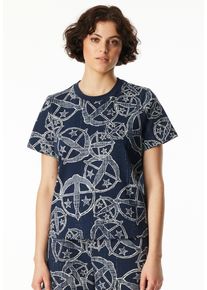 T-Shirt Schiesser "Schiesser 150 Years", Damen, Gr. 34, bunt (913, multicolor 2), Single Jersey, Obermaterial: 100% Baumwolle, bequem h&uuml;ftlang, Rundhals, Shirts T-Shirt, Allover-Druck, Baumwolle, Loose Fit