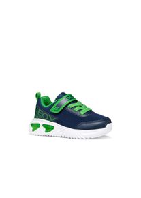 Sneaker Geox "J ASSISTER BOY", Jungen, Gr. 26, navy, hellgr&uuml;n, Lederimitat, Textil, Schuhe Sneaker, Klettschuh mit Blinkfunktion, Gr&ouml;&szlig;enschablone zum Download