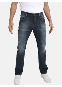 5-Pocket-Jeans Jan Vanderstorm "Tiefbundjeans JURIEN", Herren, Gr. 28, N-Gr, blau (dunkelblau), Obermaterial: 78% Baumwolle CO. 20% Polyester COOLMAX PES(Coolmax). 2% Elasthan EL., Hosen 5-Pocket-Jeans