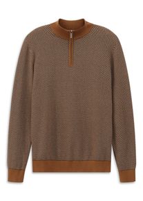 Troyer Bugatti "Regular Fit", Herren, Gr. L, 70, braun, Strick, 100% Baumwolle, Strukturmuster, regular fit, ohne Ausschnitt, Pullover Troyer, mit drei-farbiger Struktur