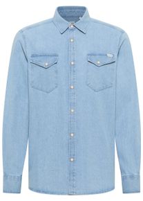 Langarmhemd Mustang "Herren Style Duver", Herren, Gr. M, US-Gr&ouml;&szlig;en, blau 200, Popeline, 100% Baumwolle, unifarben, regular fit, Hemden Langarmhemd