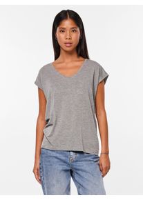 Kurzarmshirt Pieces "PC BILLO", Damen, Gr. M, grau (light grau melange), Jersey, Obermaterial: 85% Viskose, 10% metallisierte Fasern, 5% Elasthan, Glitzermuster, geringelt, gestreift, bequem normal, Rundhals, Shirts Kurzarmshirt, Viskosemischung, loose fit