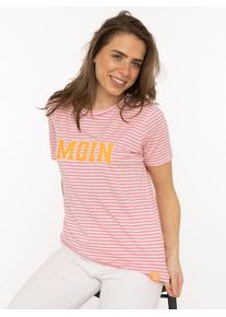 T-Shirt Zwillingsherz "Anker Moin", Damen, Gr. L, hellrosa, Obermaterial: 95% Viskose, 5% Elasthan, Shirts T-Shirt, gestreift, gestickter Schriftzug, maritim, Rundhals