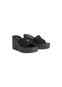 Keilpantolette Calvin Klein "WEDGE 70 SNDL CANV MG", Damen, Gr. 38, schwarz, Textil, Basic, Schuhe Keilpantolette, Sommerschuh, Pantolette, Schlappen mit Plateau