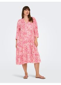 Tunikakleid Only CARMAKOMA "CARMILANA 3/4 DRESS WVN NOOS", Damen, Gr. 44, N-Gr, cloud dancer aop:sikka graphic, Web, Obermaterial: 100% Viskose, bedruckt, loose fit kniebedeckend, V-Ausschnitt, elastischer Bund, Kleider Tunikakleid, Sommerkleid