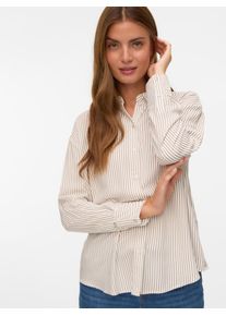V&eacute;ro Moda Langarmbluse VERO MODA "VMALICE LS SHIRT WVN GA NOOS", Damen, Gr. L (40), silber (snow wei&szlig; stripes:silber mink stripe), Web, Obermaterial: 100% Viskose, gestreift, normal, Manschette, Blusen Langarmbluse