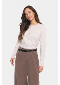 Strickjacke Saint Tropez "A8661, MilaSZ R-Neck Cardigan", Damen, Gr. XL, fog melange, Strick, Obermaterial: 80% Viskose, 20% Polyacryl, meliert, regular fit normal, Rundhals, Strickjacken Strickjacke, Viskosemischung, Classic fit