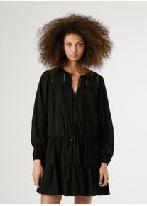 Tunikakleid Pepe Jeans "PAULE DRESS", Damen, Gr. S, N-Gr, schwarz, Web, Obermaterial: 75% Viskose, 25% Nylon, kontrastfarbene Details, unifarben, mini, Rundhals, weit elastischer Bund, Kleider Tunikakleid, mit Stufenschnitt