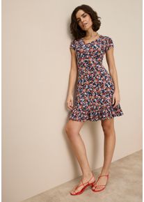 Sommerkleid Laura Scott, Damen, Gr. 40, N-Gr, blau (marine, gebl&uuml;mt), Single Jersey, Obermaterial: 95% Viskose, 5% Elasthan, gebl&uuml;mt, figurumspielend mini, V-Ausschnitt, Kleider Sommerkleid, mit floralem Alloverdruck, aus Viskosemischung - NEUE FARBEN, Topseller