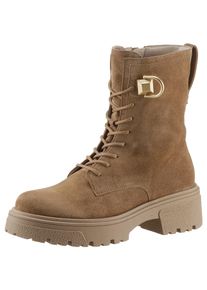 Schn&uuml;rstiefelette Gabor, Damen, Gr. 37, braun (hellbraun), Veloursleder, unifarben, Schuhe Schn&uuml;rstiefelette, Blockabsatz, Plateau, Schn&uuml;rrboots mit Schmuckelement